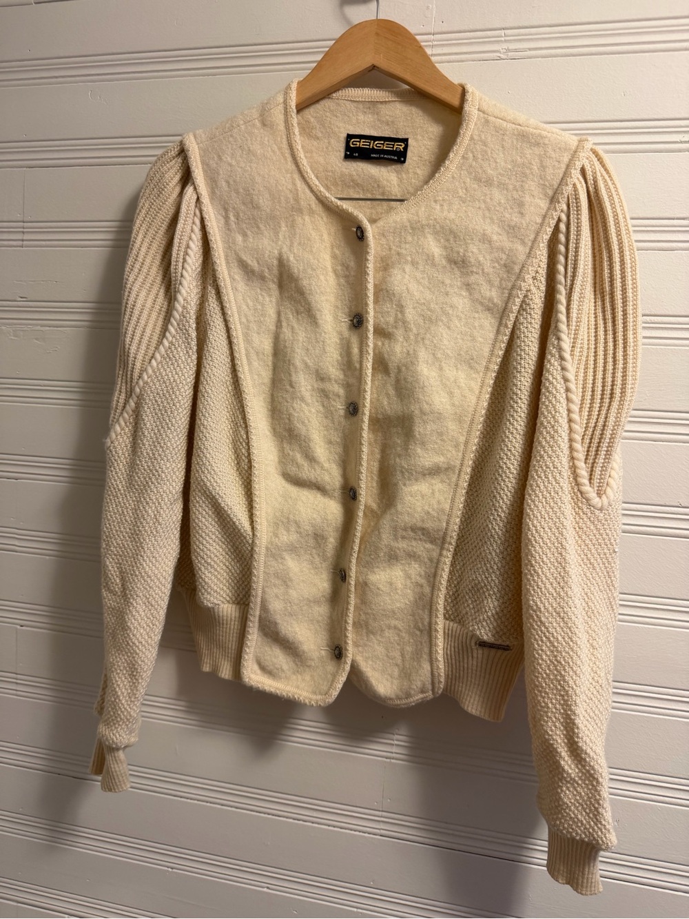 Vintage Geiger Austria 100% Virgin Wool Boiled Wool Cardigan Jacket XL Cream